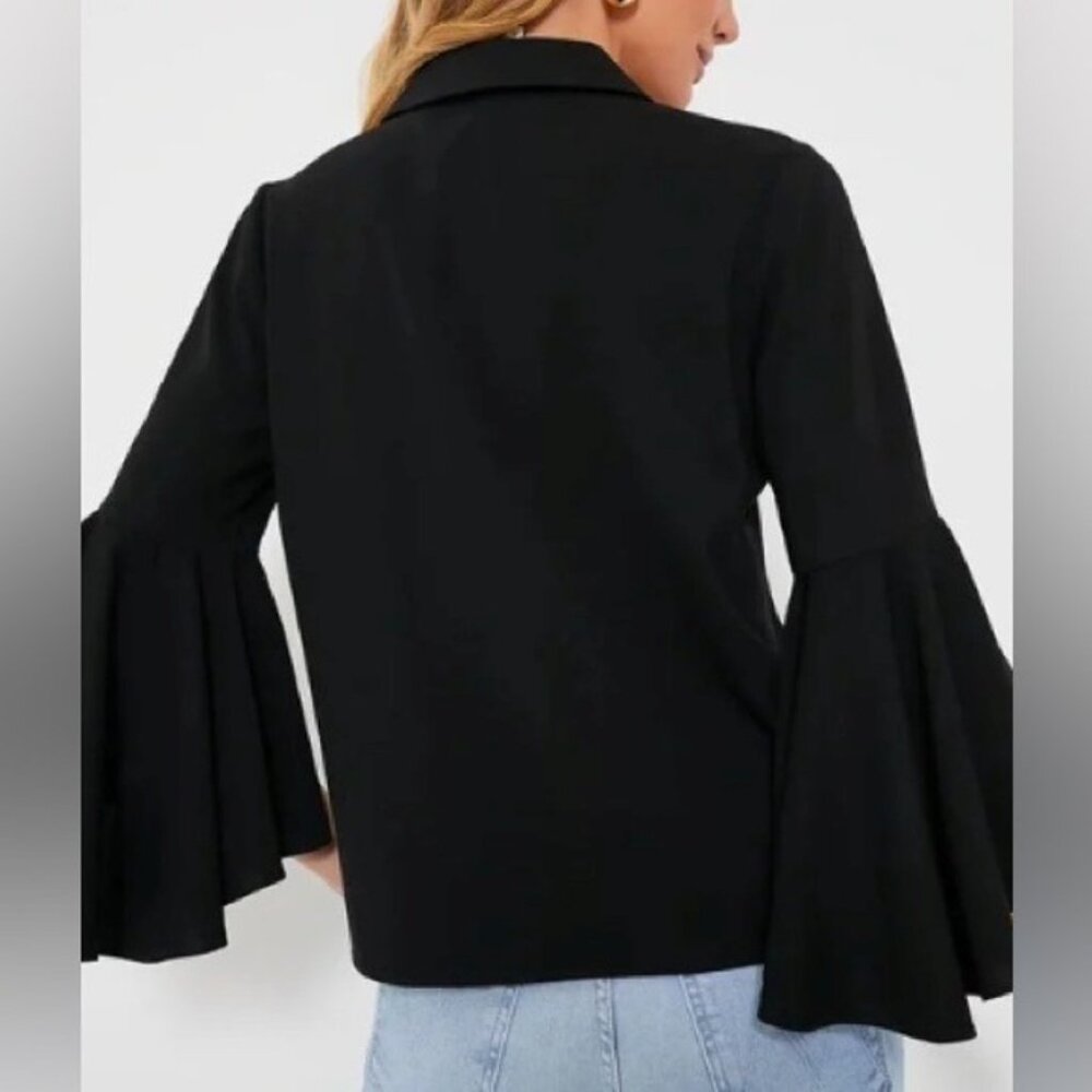 Tuckernuck NEW Black Norah Bell Sleeve Collared Button Down Blouse Top Size L - Picture 2 of 9